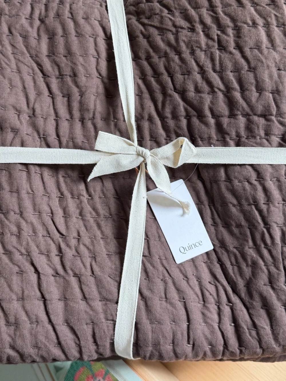 NWT QUINCE Linen Cotton Stitch Quilt Espresso Brown Full / Queen